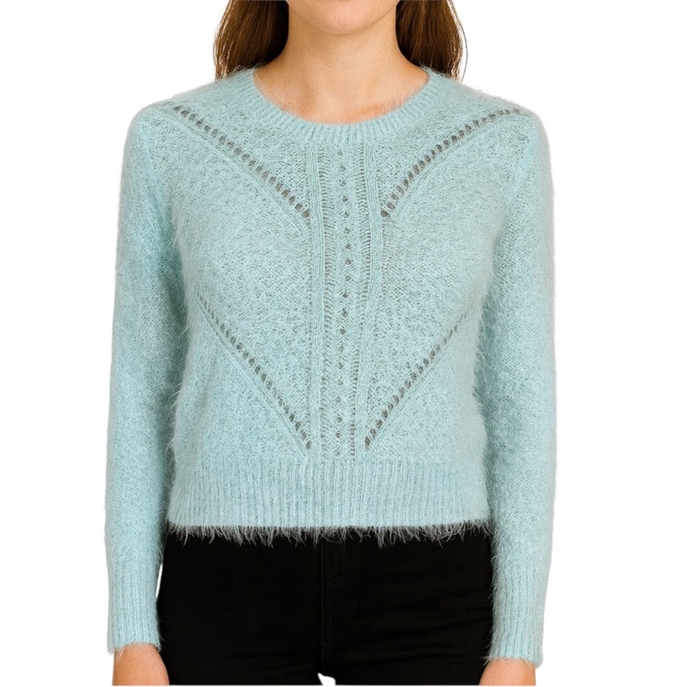 GB Super Soft Fluffy Powder Blue High Low Sweater